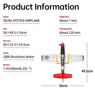 XK A280 RC Airplane P51 Fighter 4CH 3D/6G Fixed Wing Brushless Motor