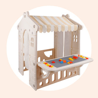 Kid Plastic Outdoor Playhouse With Light Strip And Building Blocks Toddler Toy