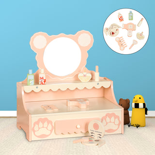 Princess Vanity for 3+ Years Old Kids Kids Vanity Set with Storage Drawer Little Girls' Makeup Table with Mirror Toddler Pretend Play Vanity Desk with 8 Makeup Accessories