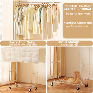 660lbs Clothing Racks with Wheels Heavy Duty Clothes Rack Metal Clothes Storage Portable Closet