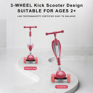 2-in-1 Pink Kids Scooter – Folding Seat, LED Light-Up Wheels, Adjustable Height