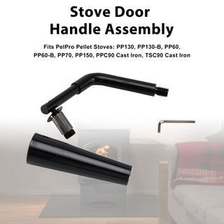 Quadra-Fire Stoves Outfitter-I/II Threaded Door Handle Assembly for PelPro Stoves PP60 PP70 PP130 PP150 PPC90 TSC90 Pleasant Hearth Stoves PH35PS PH50CABPS PH50PS # SRV7093-024D