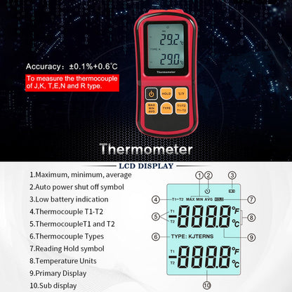 Digital Dual Channel Thermometer With 2 K-Type Thermocouple Sensor Tester Generic