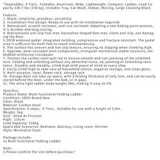 4-Step Folding Step Ladder, Aluminum - Wide Anti-Slip Treads, Lightweight & Compact