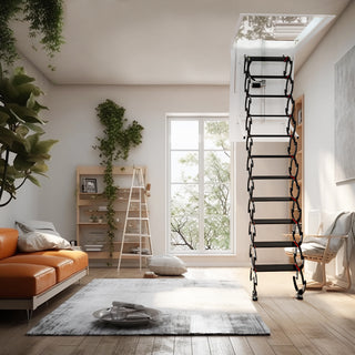 11 Steps Electirc Attic Ceiling Ladder 31.5*43.31" Black Alloy steel Loft Stairs