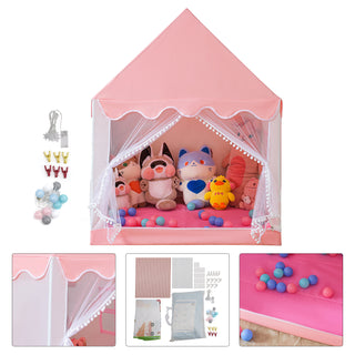 Mesh Window Portable Children’s Playhouse with Carry Bag Pink Assembly Tent with Metal Frame Kids Indoor Play Tent for Boys & Girls Optional Star Lights & Mat