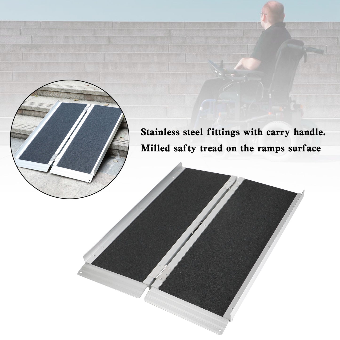 3FT Portable Wheelchair Ramp Non Skid Aluminum Foldable Mobility Scooter Ramp