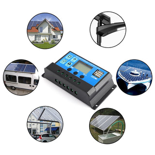 PWM Charge Dual USB Controller Solar Panel Battery Regulator LCD 60A 12V/24V