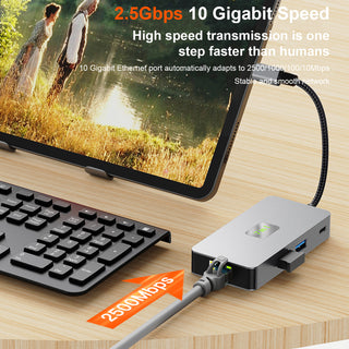 7 in 1 TYPE-CtoRJ45 2.5G 10G USB3.2 HDMI PD100W SD TF Interface Hub for MacBook