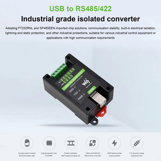 Isolated Converter USB to RS485/RS422 Protect Circuits Support Wall-Mounted Rail
