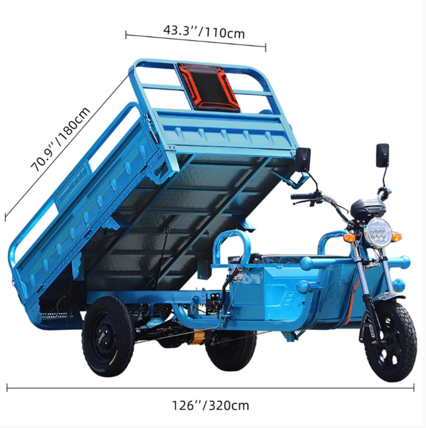 1000W Motor 60V 45Ah Lead Acid Battery Electric Cargo Tricycle 1.8*1.1 Meter