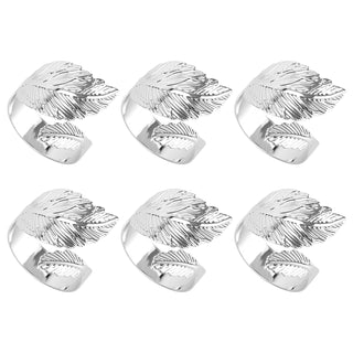 6PCS Silver Napkin Rings Leaf Napkin Holder Adornmen Alloy