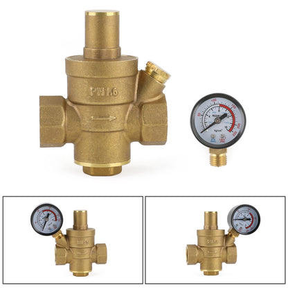 DN15 Brass Adjustable 1/2" Water Pressure Regulator Reducer With Gauge Meter Generic