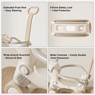 Push Rod 80 lbs Weight Capacity with Sound Green HDPE Material 4-in-1 Baby Rocking Horse for Toddlers 1-3 Years – Ride-On Toy with Detachable Balance Board Guardrails & 4 Smooth Wheels