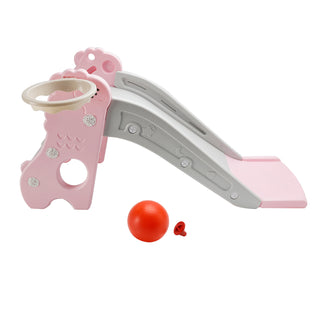3In1 Kid Folding Slide With Climber,Basketball Hoop,Freestanding Slide Toy Pink Toy