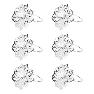 6PCS Napkin Rings w/ Hollow Out Flower Napkin Holder Adornmen Stainless Steel
