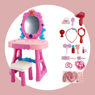 Toddler Makeup Table with Mirror and Chair Kids Vanity Set with Blowdryer for 3+
