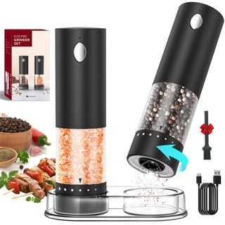 2-Pack Rechargeable Electric Salt & Pepper Grinders – 6-Level Adjustable