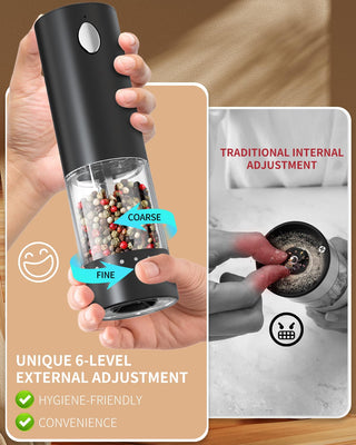 2-Pack Rechargeable Electric Salt & Pepper Grinders – 6-Level Adjustable