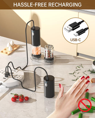 2-Pack Rechargeable Electric Salt & Pepper Grinders – 6-Level Adjustable