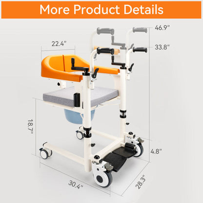 Patient Chair For Home Transferred Lift Wheelchair w/180° Split Seat and Bedpan 440 lb