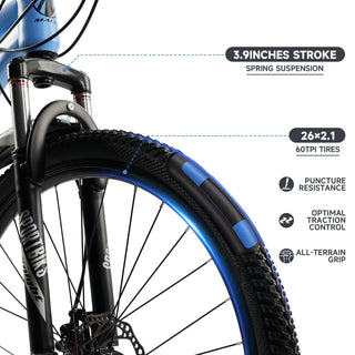Blue Mountain Bike 26 Inch for Adult, 27-Speed Dual Suspension